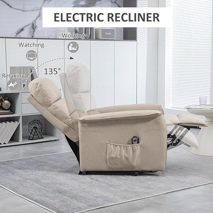 HOMCOM Power Lift Recliner Chair for Elderly, Easy Assembly, Fabric Lift Chair for Adults, Recliner Sofa with Remote Control, Side Pockets for Living Room, Beige