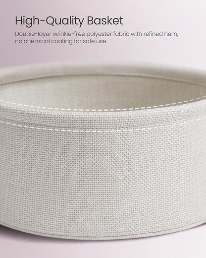 VASAGLE LILEA Collection - Small Round Side End Table, Modern Nightstand with Fabric Basket, for Living Room, Bedroom, Set of 2, Jelly Pink and Cream White ULET225SA01S