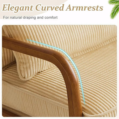 VINGLI Upgraded Premium Corduroy Accent Chairs Set of 2,Upholstered Arm Chair,Solid Wood Comfy Reading Chair with Lumbar Pillow, Mid Century Modern Chairs for Living Room,Bedroom,Dark Beige