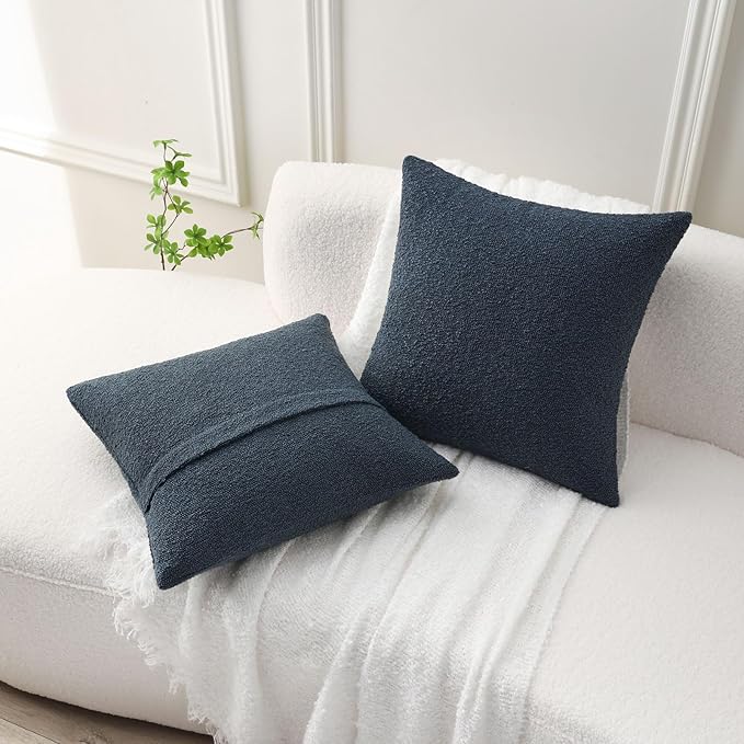 FUTEI Pack of 2 Haze Blue Decorative Throw Pillow Covers 20x20 Inch Soft Cozy Solid Boucle Textured Cushion Case,Modern Home Decor for Couch Bed Living Room