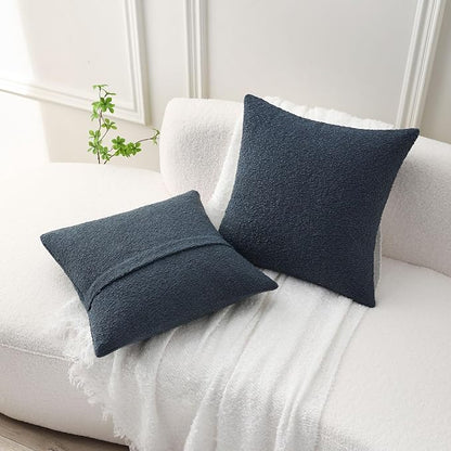 FUTEI Pack of 2 Haze Blue Decorative Throw Pillow Covers 18x18 Inch Soft Cozy Solid Boucle Textured Cushion Case,Modern Home Decor for Couch Bed Living Room