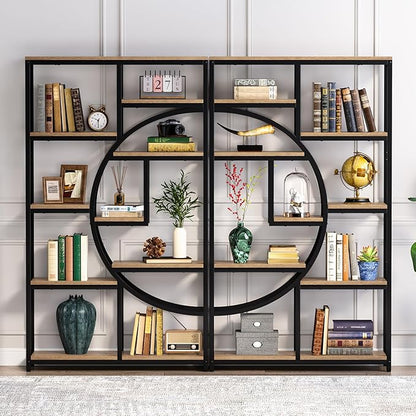 Tribesigns Bookshelf Industrial 5 Tier Etagere Bookcase, Freestanding Tall Bookshelves Display Shelf Storage Organizer with 9-Open Storage Shelf for Living Room, Bedroom (Light Oak, 2 Pack)