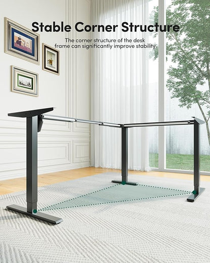 FEZIBO L Shaped Electric Standing Desk, 63 x48 inch Large with Drawers | Reversible Tabletop, 2 Memory Height Settings | Home Office & Gaming Height-Adjustable Table, Black Top/Black Frame