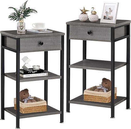 VECELO Tall End Table Set of 2,Nightstand with Drawer and Adjustable Storage Shelf,27.6 inch Side Table for Living Room/Bedroom/Entryway Small Spaces
