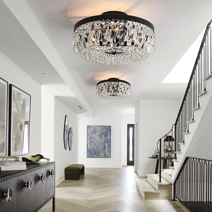 Veronie Crystal Ceiling Light Fixture, 4-Light Modern Semi Flush Mount Ceiling Light, Black Lighting Fixtures Lamp for Hallway, Kitchen, Entryway, Bedroom, Laundry Room