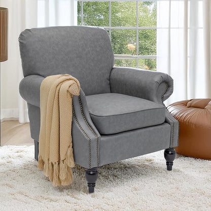 Accent Chair,22.4" Seat Depth Armchair with Roll Arms,36.6W*34.3D*34.6H Living Room Chair,Wood Legs,Set of 2,Faux Leather in Gray