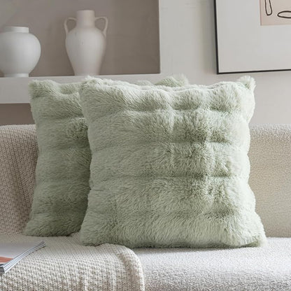 Neelvin Green Faux Fur Cozy Soft Double-Sided Decorative Throw Pillow Covers 24x24 inch Set of 2,Velvet Pillowcase Cushion Case for Sofa Couch