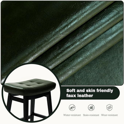 Counter Height Bar Stools Set of 3 for Kitchen Counter Farmhouse Modern Barstools with Faux Leather Upholstered Backless Seat and Solid Wood Legs 24 inch Bar Chairs, Green + Black