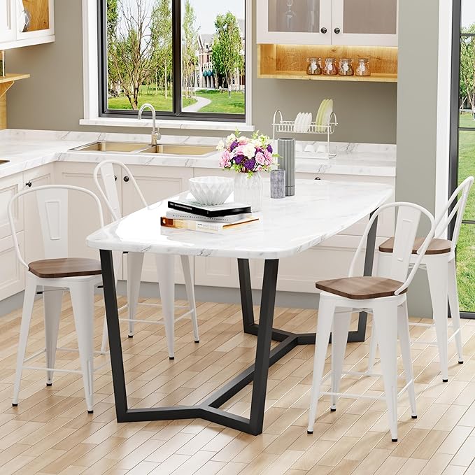 Aklaus Swivel Metal Bar Stools with Backs Counter Stools Set of 4 Counter Height Stools High Back Bar Chairs 26 Inch Barstool Farmhouse White Cream Barstools