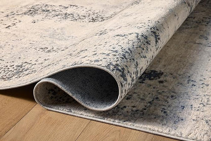 Loloi Teagan Collection TEA-07 Natural/Denim 7'-11" x 10'-6" Area Rug, Large, Soft Neutral Rug, High-Traffic for Living Room, Bedroom, Home Office, Dining Area