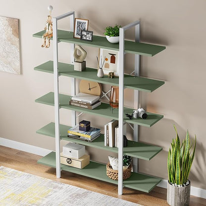 Tribesigns 5-Tier Bookshelf, Vintage Industrial Style Bookcase 72 H x 12 W x 47L Inches (Green)