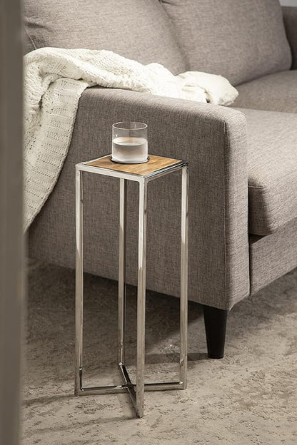 Kate and Laurel Jaspur Modern Drink Table, 7 x 7 x 21, Silver and Wood, Decorative Glam Accent Table for Display and Storage