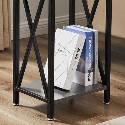 VECELO Tall Nightstand Set of 2,27.6 inch Wooden End Table with Metal X-Frame,Side Table with Drawer and Storage Shelf for Living Room Bedroom Entryway Small Spaces