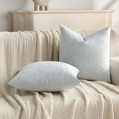 FUTEI Light Blue Velvet Throw Pillow Covers 22x22 Inch Set of 2,Soft Embossed Leaf-Relief Textured Cushion Cases,Natural Home Decor for Couch Living Room