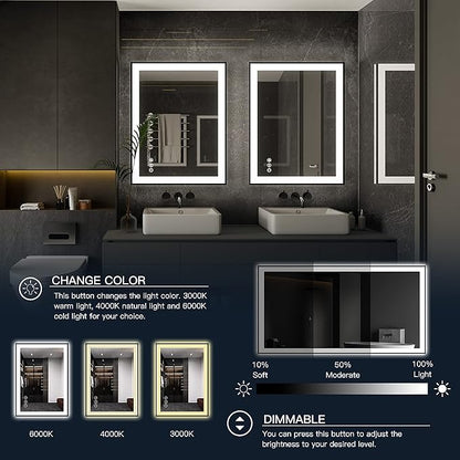 ISKM Framed LED Mirror for Bathroom 60"x38", Dimmable LED Bathroom Mirror with Lights, Anti-Fog, Front and Backlit Lighted Mirror 3-Colors, Shatterproof, Memory Function