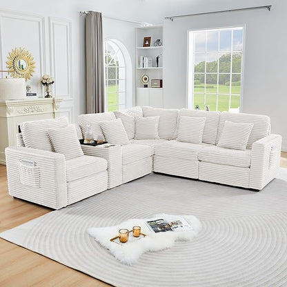 Modern Corner Sofa Seat with 2 Pillows for Modular Sectional Couch for Living Room-White
