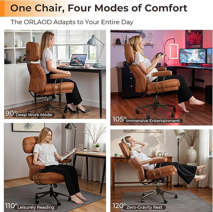 Ergonomic Office Chair Comfy with Lumbar Support, High Back Suede Leather Rolling Executive Desk Chair for Home Office & Gaming, 360° Swivel, 300lbs (Light Brown)