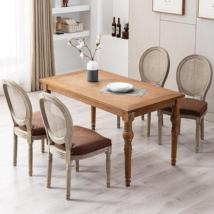 Farmhouse Leather Dining Room Chairs Set of 6 French Dining Chairs with Round Rattan Back French Bistro Chairs for Dining Room/Living Room/Kitchen/Restaurant, Brown