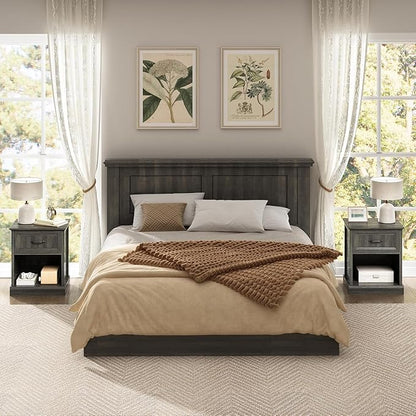 CARPETNAL Farmhouse Dresser and Nightstand Sets for Bedroom, 4 Pcs Bedroom Set, 5 Drawer & 6 Drawer Dresser and Nightstand Set of 2, Wood Chest of Drawers for Living Room, Entryway, Grey