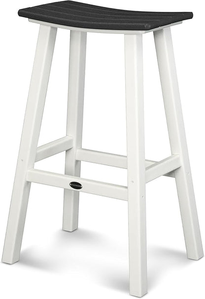 POLYWOOD 2012-FWHBL Contempo Bar Height Saddle Seat Barstool, White Frame, Black