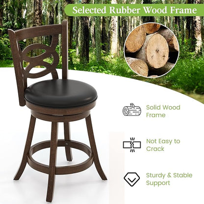 ERGOMASTER Swivel Bar-Stools Set of 2 Brown Counter Height Barstool 24 Inch Seat Bar Chair