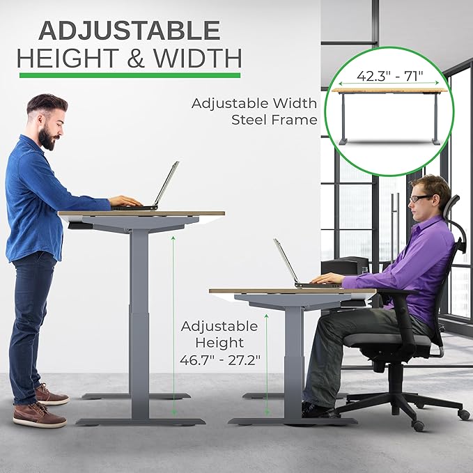 Rise Up Electric Standing Desk Adjustable Height 27-47" Dual Motor One Piece 60x30 Bamboo Large Standing Desk, Sit Stand Desk Rising Desk Home Office