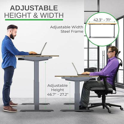 Rise Up Electric Standing Desk Adjustable Height 27-47" Dual Motor One Piece 60x30 Bamboo Large Standing Desk, Sit Stand Desk Rising Desk Home Office