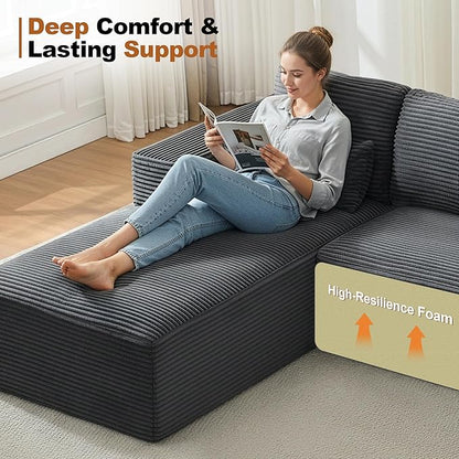 Cloud Modular Sectional Sleeper Sofa,U-Shape Modern Boneless Sectional Couch with Deep Seat,Upholstered Couches for Living Room Bedroom,No Assembly Required,Grey