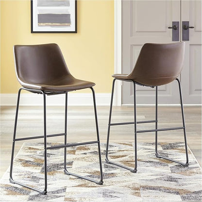 Signature Design by Ashley Centiar Urban Industrial 28.75" Pub Height Bucket Seat Barstool, 2 Count, Brown