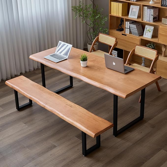 Stylish Solid Wood Office Desk with Sturdy Metal Base - Durable Multi-Size Executive Computer & Dining Table - Perfect for Home Office & Work Environments (Brown, 62.99in)