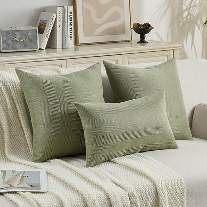 FUTEI Sage Green Chenille Throw Pillow Covers 18x18 Inch Set of 2,Soft Wide Chevron Textured Cushion Case,Farmhouse Home Decor for Couch Bed Living Room
