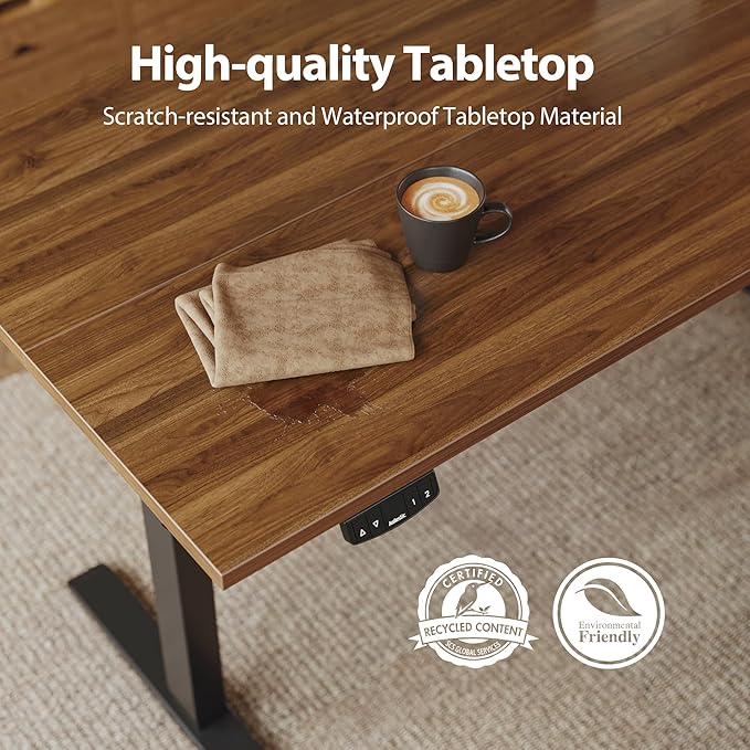 Agilestic Electric Standing Desk, Large 60 x 24 Inches Height Adjustable Desk, Sit Stand up for Work Office Home, Ergonomic Rising Gaming Computer Table with Memory Preset, Dark Walnut