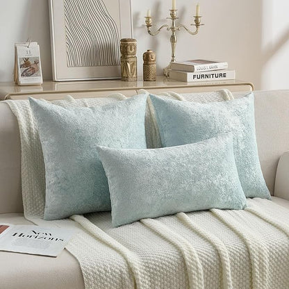 FUTEI Light Blue Flannel Throw Pillow Covers 24x24 Inch Set of 2,Soft Dimensional Textured European Cushion Cases,Modern Home Decor for Couch Living Room