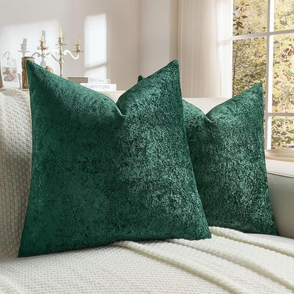FUTEI Christmas Dark Green Flannel Throw Pillow Covers 16x16 Inch Set of 2,Soft Dimensional Textured Cushion Cases,Modern Home Decor for Couch Living Room
