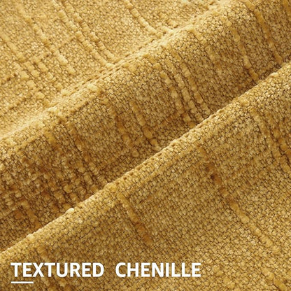 decorUhome Mustard Yellow Chenille Throw Pillow Covers 16x16 Set of 2 Thick Textured Slubby Couch Pillow Covers Farmhouse Accent Modern Neutral Decorative Pillow Cases for Bed Sofa Living Room