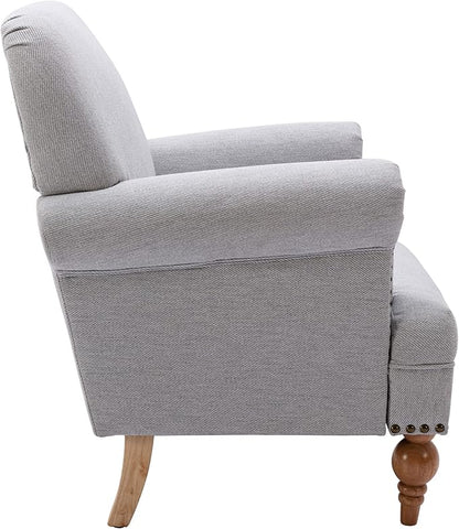 Modern Linen Accent Chairs Set of 2 Comfy Reading Chairs Upholstered Lounge Chair Single Sofa Couch for Bedroom/Living Room, Grey