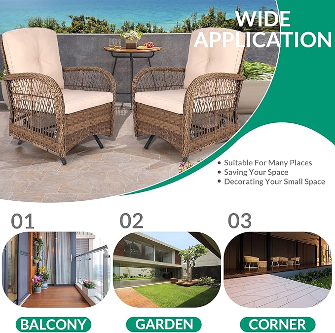 VIVIJASON 2-Piece Outdoor Wicker Glider Rocking Chair, Patio Rattan Swing Glider Chairs with Cushions & Steel Frame, All-Weather Gliding Lawn Wicker Furniture for Garden Backyard Porch