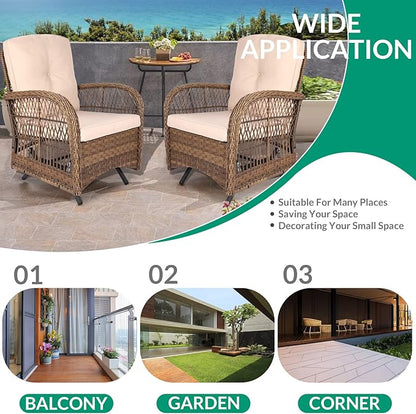 VIVIJASON 2-Piece Outdoor Wicker Glider Rocking Chair, Patio Rattan Swing Glider Chairs with Cushions & Steel Frame, All-Weather Gliding Lawn Wicker Furniture for Garden Backyard Porch