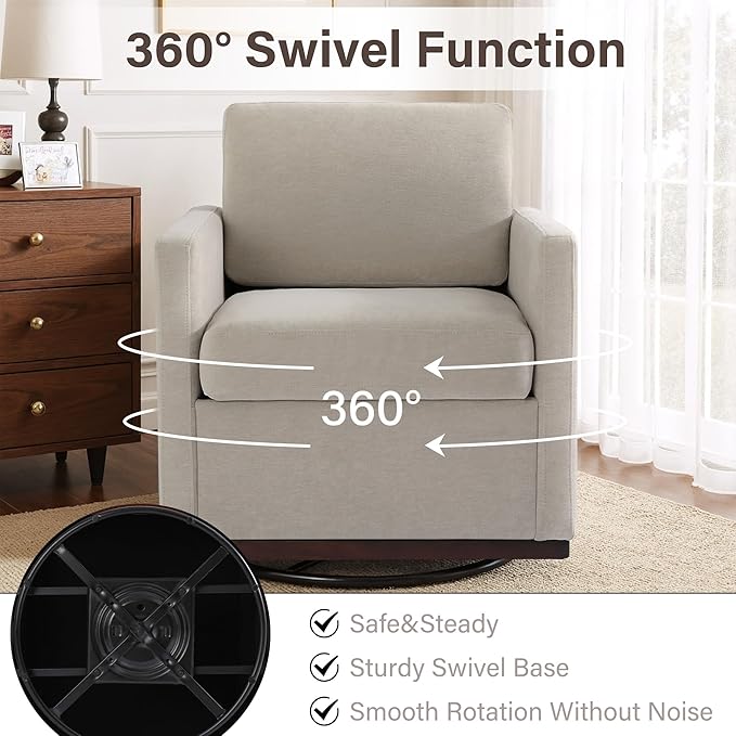 UIXE Swivel Accent Chairs Set of 2, Chenille Upholstered Armchair Comfy Club Chair for Living Room, Mid Century Modern Arm Chair Single Sofa Nook Bedroom Side Reading Seat - Beige