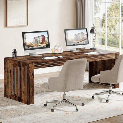 Tribesigns 79-Inch Extra Long Desk, Two Person Double Desk for Home Office, Wooden Long Computer Desk Writing Table for Office, Vintage Brown