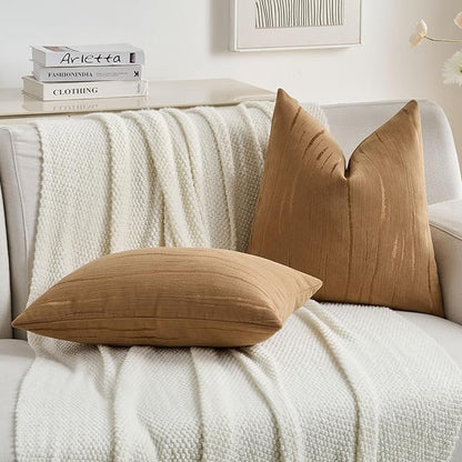 FUTEI Bronze Chenille Decorative Throw Pillow Covers 24x24 Inch Set of 2,Soft Embossed Striped Textured European Cushion Case,Modern Home Decor for Couch Bed Living Room