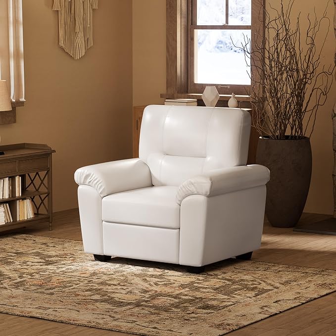 Morden Fort Faux Leather Chair, Modern Luxury Furniture with Removable and Easy Clean Cushions, Skin-Friendly Leather Accent Chairs for Living Room Apartment Office Lounge Comfy Reading Chair, White