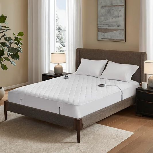 Beautyrest Cotton Heated Mattress Pad - Bed Warmer with 20 Heat Settings Controller, Auto Shut Off Timer, All Around Elastic Deep Pocket, UL Certified, Machine Washable, White Cal King