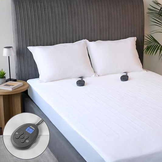 Sunbeam Electric Heated Mattress Pad Soft Cozy Fabric Fast Heating 12 Heat Settings 12-Hour Auto Shut-Off Deep Pocket Skirt Machine Washable Queen 80" x 60"
