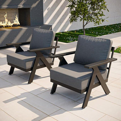COOS BAY Iron Luxe Modern Outdoor Patio Chairs Set of 2, Lounge Accent Chairs for Backyard, Deck, Porch, Garden, Black/Gray