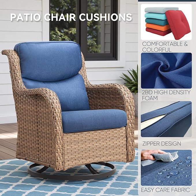 8-Piece Outdoor Patio Cushion Set - Fade & Water Resistant with Removable Olefin Cover, 22x24x4 Inch Memory Foam Cushions for Wicker Sectional Sofa – Blue/Crescent