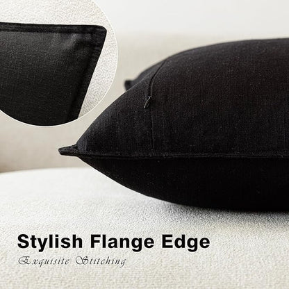 Foindtower Pack of 2, Decorative Linen Soild Throw Pillow Covers Soft Accent Cushion Case Boho Farmhouse Neutral Pillowcase for Chair Couch Sofa Bedroom Living Room Home Decor 24 x 24 Inch Black