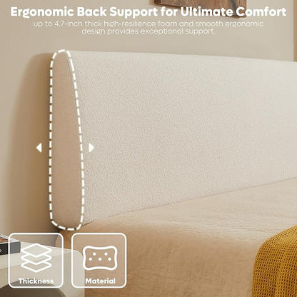 4.7" Upholstered Headboard for King Size Bed, Height Adjustable and Ergonomic Headboard, Easy Assemble, Sturdy and Durable, Teddy Velvet, Beige