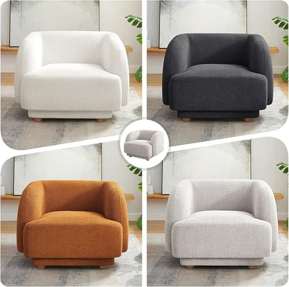 VANOMi Oversized Living Room Chair, Modern Comfy Accent Barrel Chairs, Single Sofa Chair with Wood Legs, Upholstered Armchair for Bedroom, Office, Waiting Room (Camel)