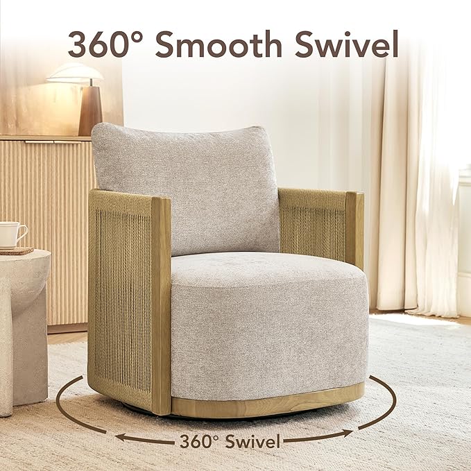 CHITA Braid Swivel Accent Chairs, Modern Comfy FSC Certified Armchair with Paper Cord & Wood Frame for Living Room and Bedroom, Fully Assembled - Linen
